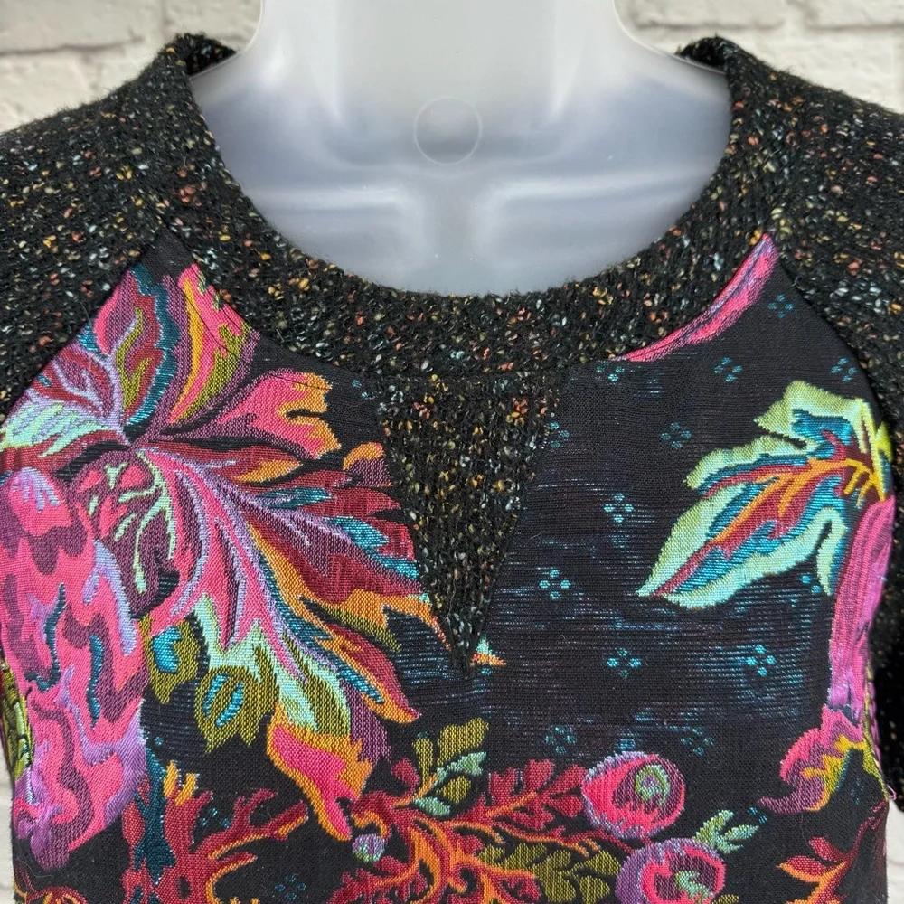 Anthropologie James Coviello Floral Brocade Spliced Metallic Knit Sweater